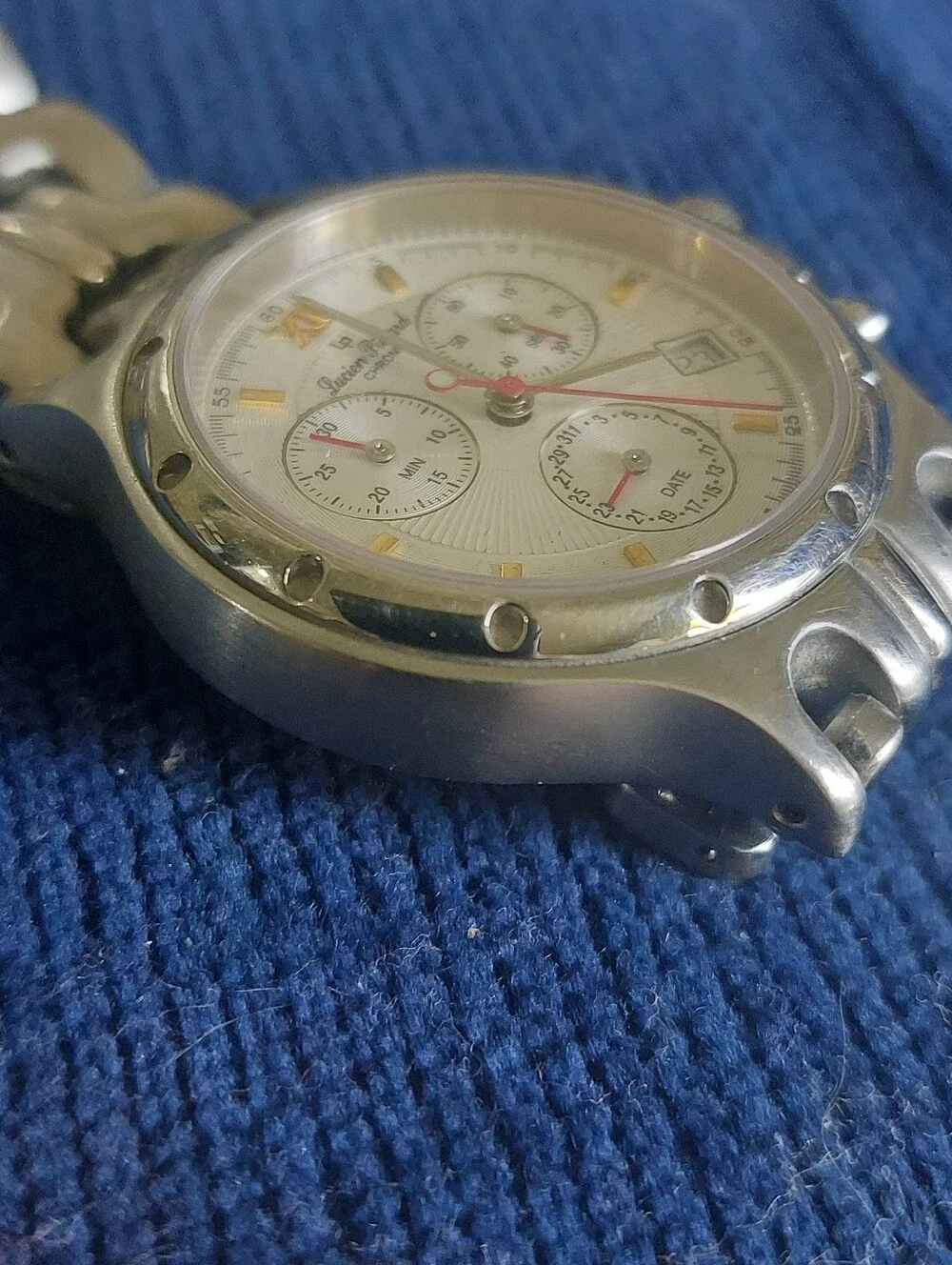 Vintage Lucien Piccard Chronograph Watch Silver Gold Tone White Dial - Needs Bat